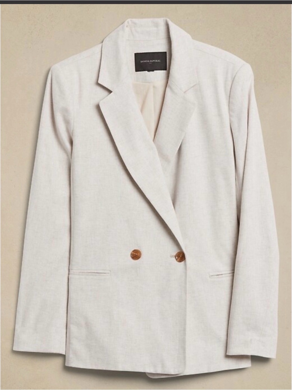 Banana Republic Light Beige Double-Breasted Linen-Blend Blazer😍😍😍
